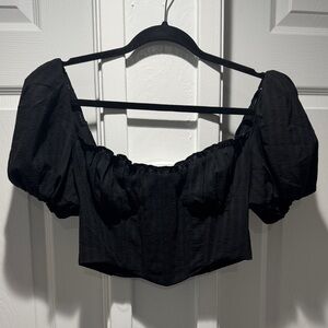 Astr Elegant Black Puff Sleeve Crop Top